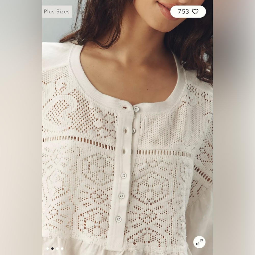 Pilcro Anthropologie  White Lace Detail Top nwt - Picture 2 of 15
